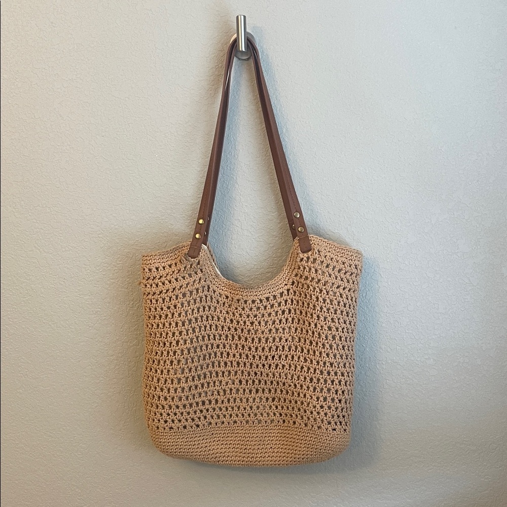 MAMUNU Crochet Tote Bag for Women, Summer Mesh Beach Bag, Brown